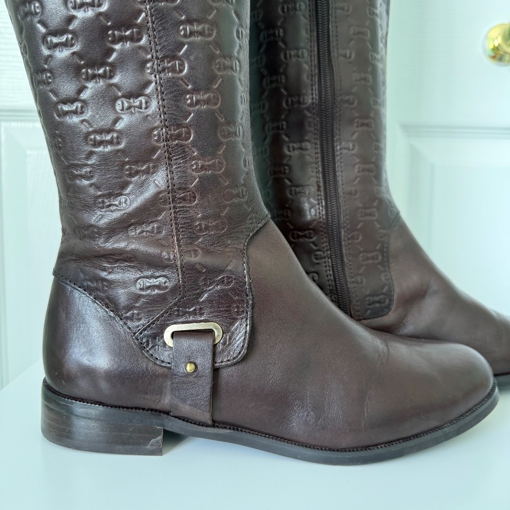 ETIENNE AIGNER | Vintage Leather Monogram E-Gilbert Brown Riding Boots Sz 7 - Picture 5 of 8